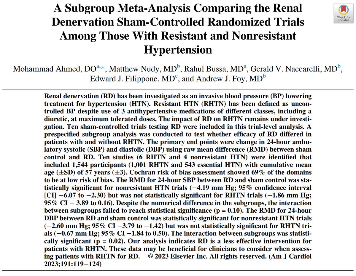 Mohammad Ahmed, DO (@maahmed1218) on Twitter photo authors.elsevier.com/a/1gRo%7EgQkv2…
Would you refer your patients with resistant hypertension for renal denervation? A meta-analysis of randomized sham-controlled blinded data.
<a href="/AndrewFoy82/">Andrew Foy</a> <a href="/matthew_nudy/">Matthew Nudy, MD</a> <a href="/drjohnm/">John Mandrola, MD</a> authors.elsevier.com/a/1gRo%7EgQkv2…
Would you refer your patients with resistant hypertension for renal denervation? A meta-analysis of randomized sham-controlled blinded data.
<a href="/AndrewFoy82/">Andrew Foy</a> <a href="/matthew_nudy/">Matthew Nudy, MD</a> <a href="/drjohnm/">John Mandrola, MD</a>