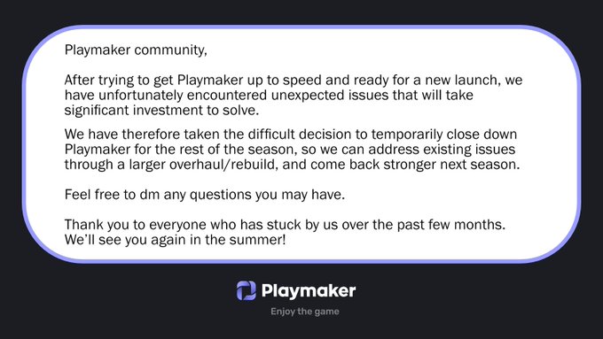 An update for the <a href="/GetPlaymaker/">Playmaker</a> community: