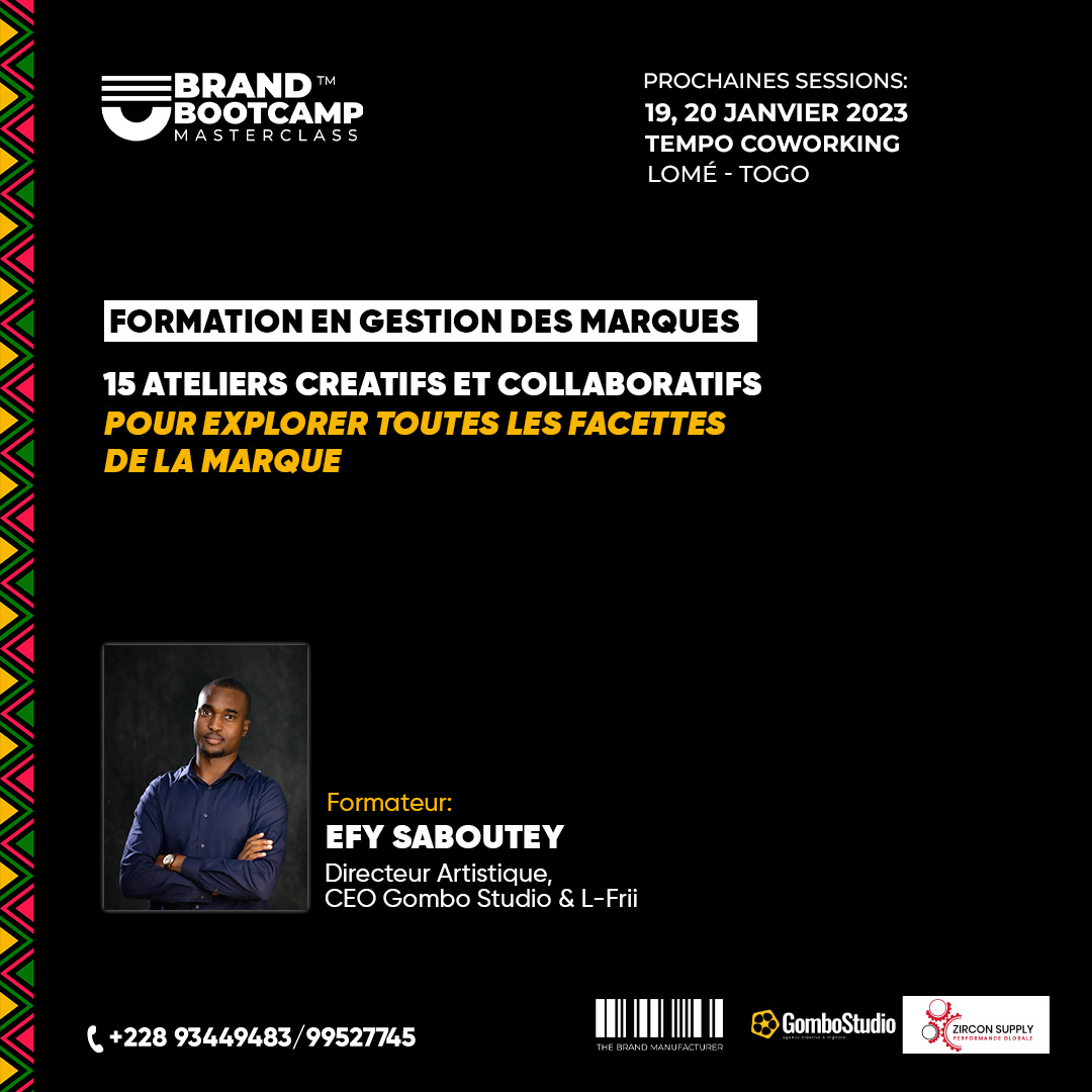 itsosagyefo's tweet photo. hello People,
Nous débutons demain 19 Janvier à 08h
Le MasterClass en Gestion et Stratégie de Marque

avec Efy Saboutey, Osspiss KOM et Sonia Mavouna.

#BrandBootCamp by @thebrandmanuf 
#Togo https://t.co/ypAzMCmXqc