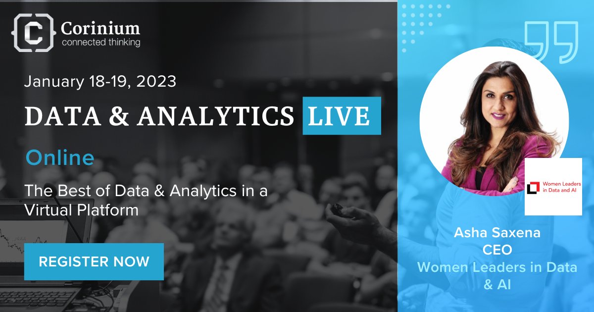 CoriniumGlobal's tweet image. It&apos;s our final #DataAnalyticsLive session of the day! Asha Saxena, CEO of Women Leaders in Data &amp;amp; AI is sharing with our captivated audience the best practices, frameworks and how-to build strong, sustainable data organization for tangible outcomes. 

bit.ly/3iNWqvs