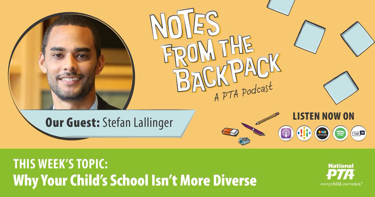 NationalPTA's tweet image. NEW podcast episode! Listen now at PTA.org/PodcastEp68 to discover why your child’s school isn’t more diverse and how you can advocate for systemic change. @StefanLallinger #BackpackNotes