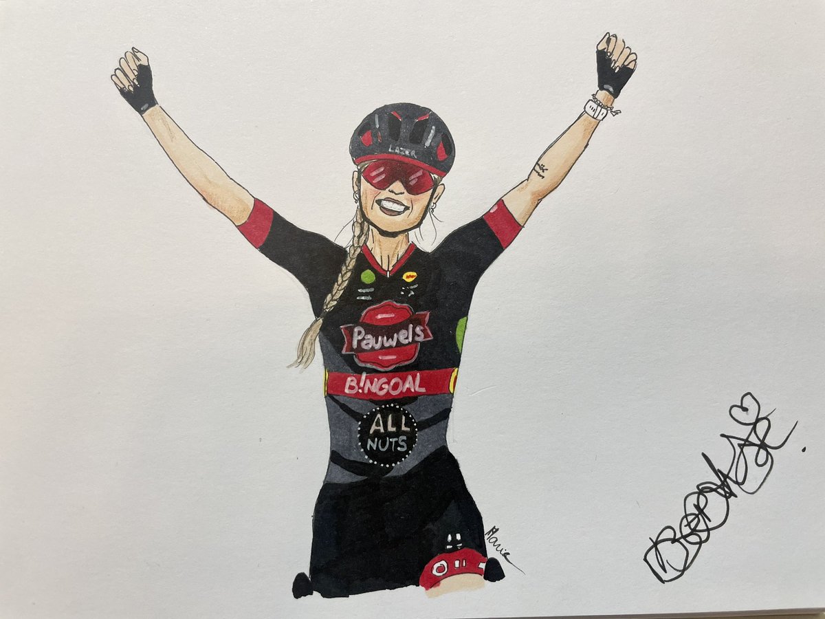 Marie_Deventer's tweet photo. Super happy and grateful after receiving an autograph on my sketch of the impressive🥉@Deniesoverseas , at #cyclocross #otegem 🌧🚴🏼‍♀️ 
Perfect addition to my collection 🥰
@sporza_koers https://t.co/7eVdGA2v8a
