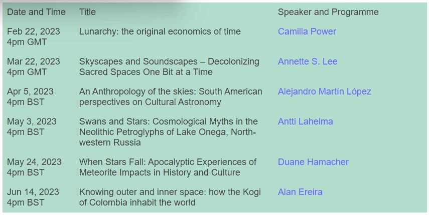 💫Line up for next Skyscape Archaeology Lecture Series run by us & @SophiaCentre @SophiaCentrePress & @bournemouthuni is now out. See sophia-project.net/lectures-and-s… & 👀mark your diaries: we kick off 4pm GMT 22/2/23 with Camilla Power: 'Lunarchy: the original economics of time' Pls RT