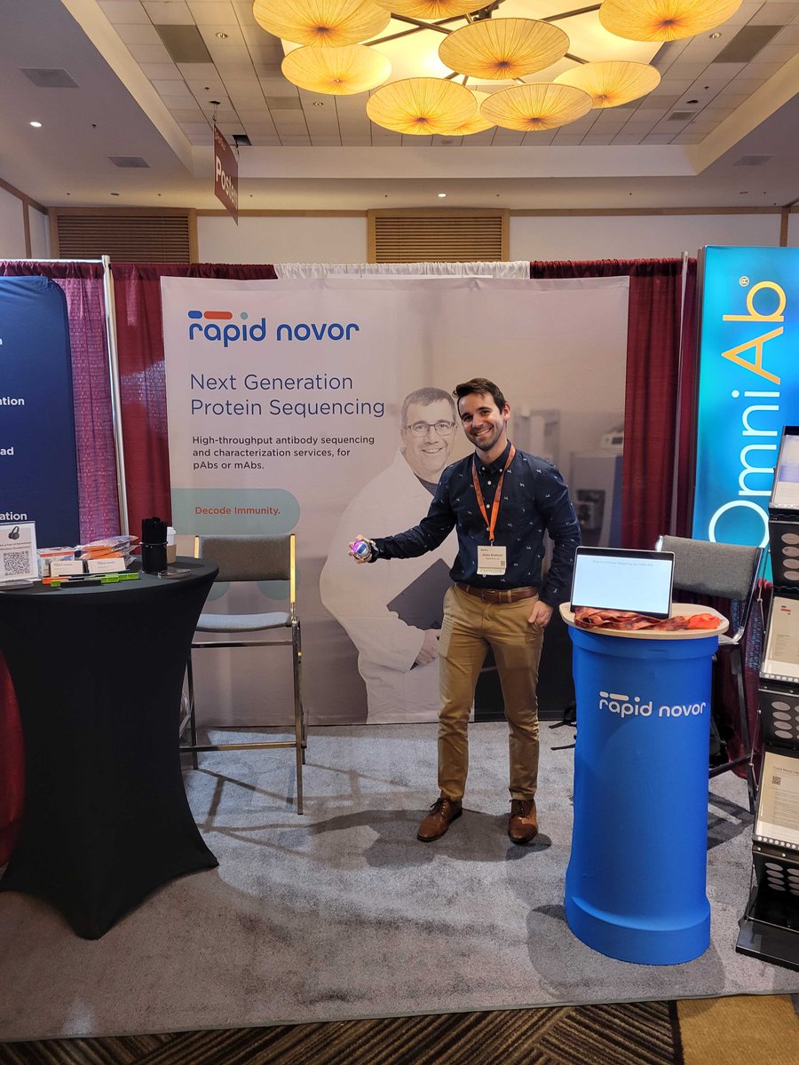 rapidnovor's tweet photo. We are on Day 3 of PepTalk! Chat with us about how to leverage #nextgenproteinseq &amp; #proteomics for your #biologics discovery project! There's one #forceball left up for grabs! Don't know what a forceball is? Come to Booth 615 to find out! #PTK23 #bioinformatics #conference https://t.co/7GxQiyC5DN
