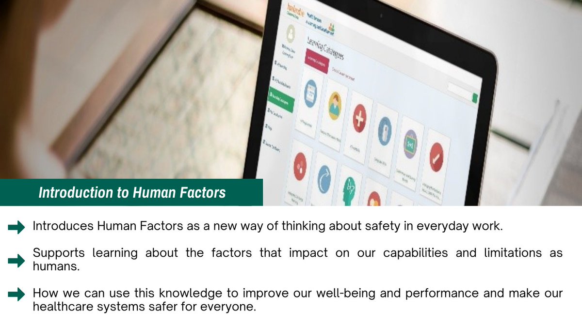 📢Announcing the HSE's first #humanfactors learning programme!
💫Introduction to Human Factors
💫Length: 20 minute e-learning programme
💫Available @HSE_HSeLanD 
💫Suitable for both staff (clinical & non-clinical) & #patientpartners.
We look forward to hearing your feedback!