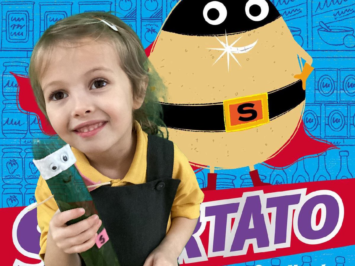 FRISroom3's tweet photo. We loved making our own supertato characters and using the green screen to produce these photos. #frisdt #friscomputing https://t.co/H3pOuxf4Ul