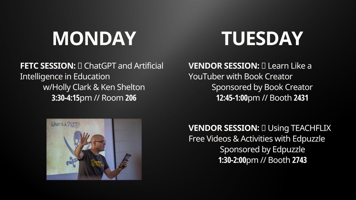 jmattmiller's tweet photo. The #FETC Conference in NOLA? You bet! 🦐🎭🎺

⚜ ChatGPT session w/@HollyClarkEdu &amp; @k_shelton
⚜ FOUR sessions with @SamsungEDU 
⚜ @BookCreatorApp, @KamiApp, @edpuzzle sessions

Not going? Live streams and preso resources at https://t.co/sXgbuHxW7f

#fetc23 #fetc2023 @fetc https://t.co/AZErybnP3G