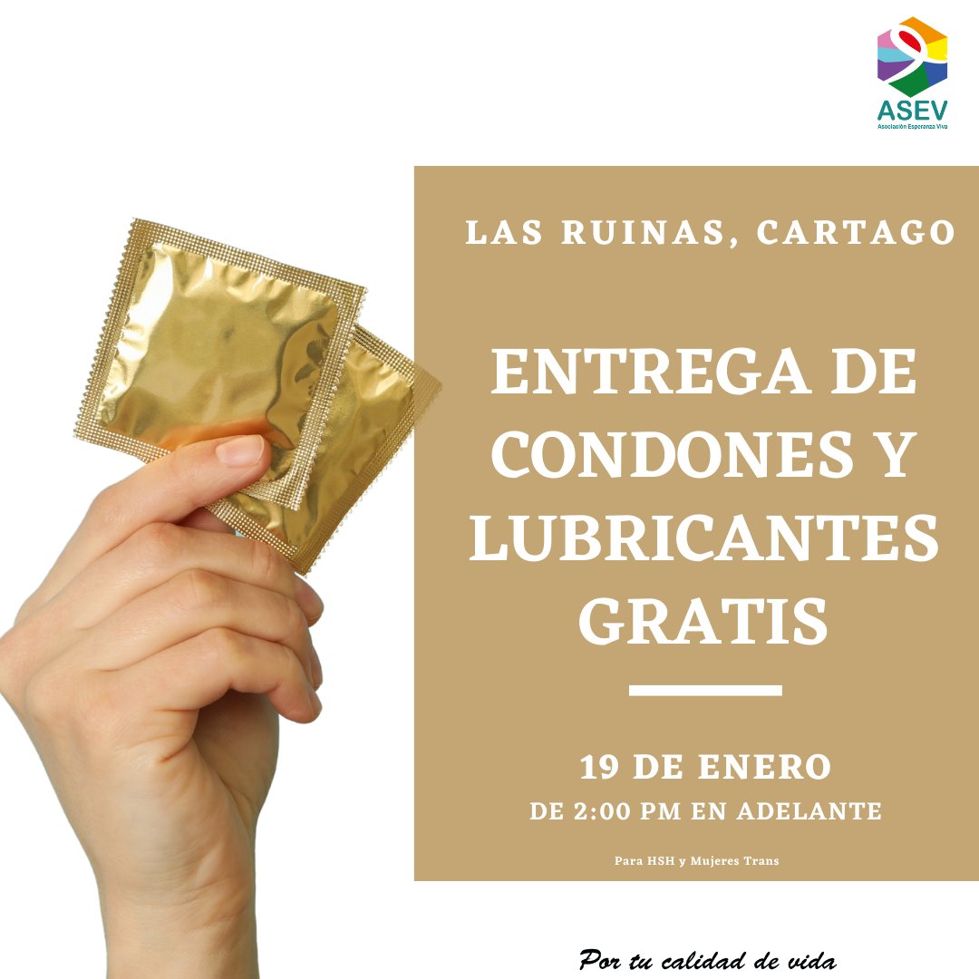 AsevOficial's tweet photo. Nos pidieron en Cartago y para allá vamos 😎... este jueves 19 estaremos en Las Ruinas🤩Llega por tus CONDONES GRATIS 🥳  
#PorTuCalidadDeVida #AsociaciónEsperanzaViva #VIHCR #Cartago #condonesgratis https://t.co/f3596FQhTH