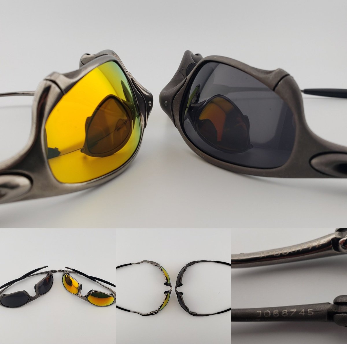 oxmparts's tweet photo. It's Two for Tuesday! Troy from Covina, CA sent in two pairs of vintage first generation Juliet to be cleaned and tighted nose bridges.  One X Metal "J" serial and a Polished "JP" serial frame w/ hammerstems. Two pairs released back into the wild.  #oakley #oakleyxmetal https://t.co/oXHsFEmi52