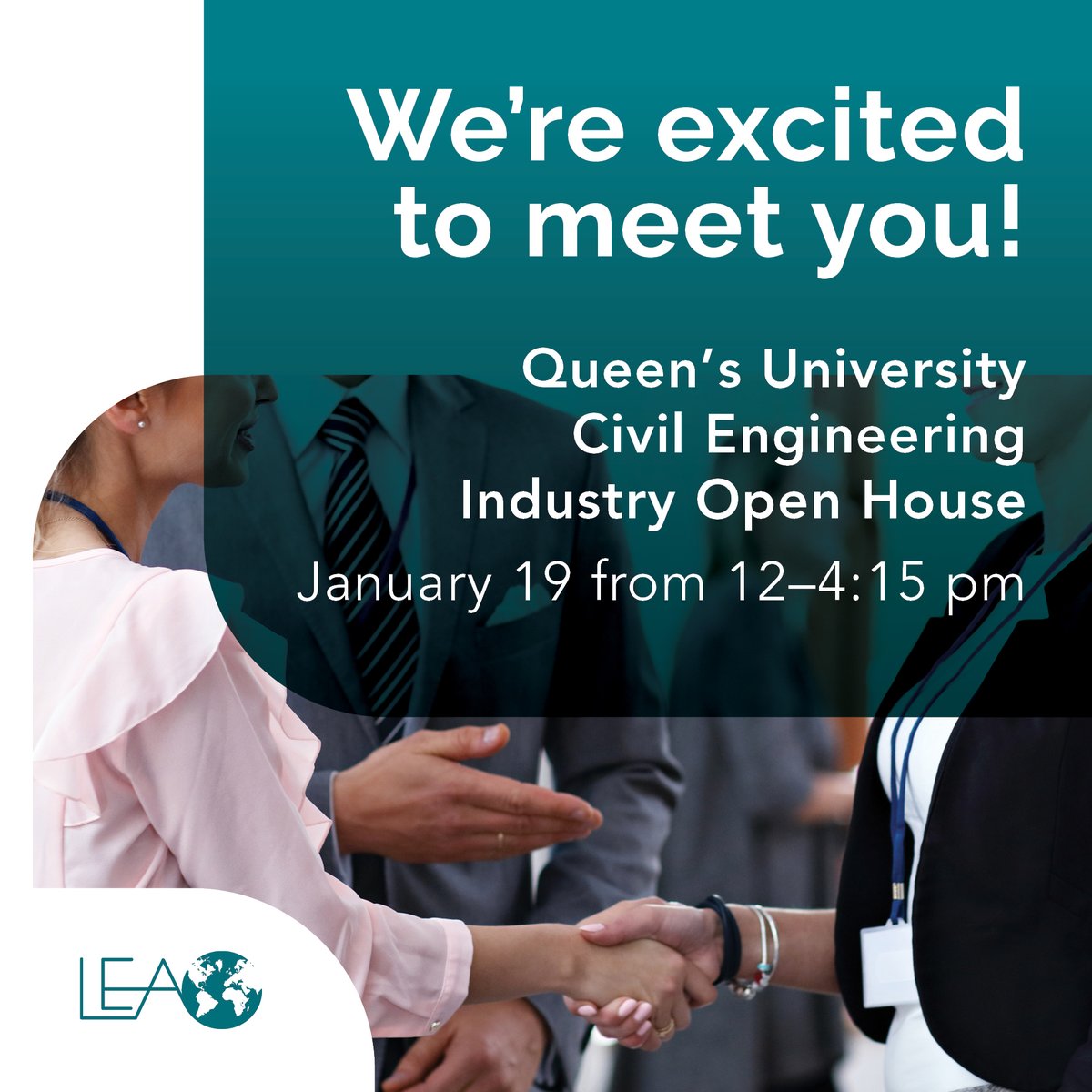 LEA Group (@lea_group) on Twitter photo Tomorrow LEA will be at <a href="/queensu/">Queen's University</a> Civil Engineering Industry Open House from 12:00 to 4:15 pm. We look forward to connecting with students and sharing our exciting career opportunities.
We hope to see you tomorrow! Tomorrow LEA will be at <a href="/queensu/">Queen's University</a> Civil Engineering Industry Open House from 12:00 to 4:15 pm. We look forward to connecting with students and sharing our exciting career opportunities.
We hope to see you tomorrow!