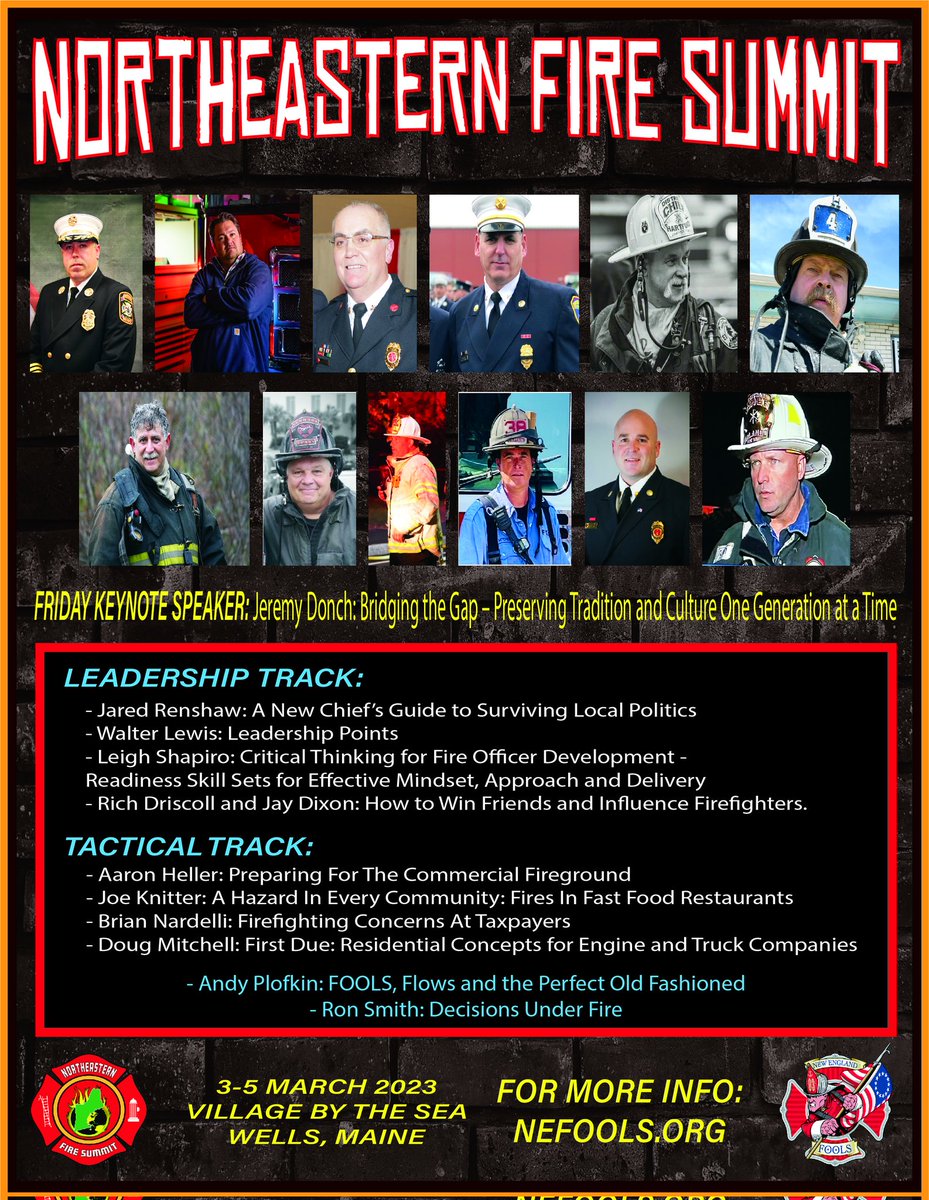 NewEnglandFOOLS's tweet image. @NewEnglandFOOLS Northeastern Fire Summit 2023. @OnSceneTraining @national_fire @ten3driscoll @fireengineering @smokedaddy5 @FirehouseNews @PeterMFirehouse @BillyGoldfeder @LtRayMack @chieflasky @FOOLS_Intl @BostonFireGear @northeastrescue @notoriousfireco