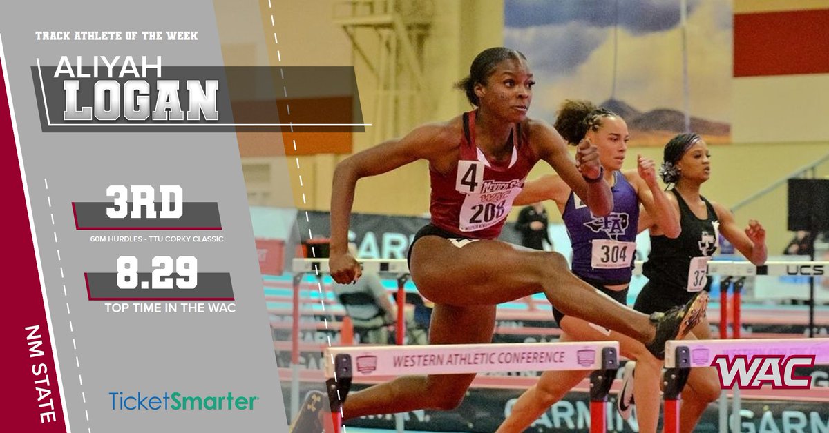 UAConference's tweet photo. Congratulations to the @ticketsmarter #WACitf Women's Track Athlete of the Week, Aliyah Logan from @NMStateXCTF! 🏃‍♀️ https://t.co/evhsuwpiVS