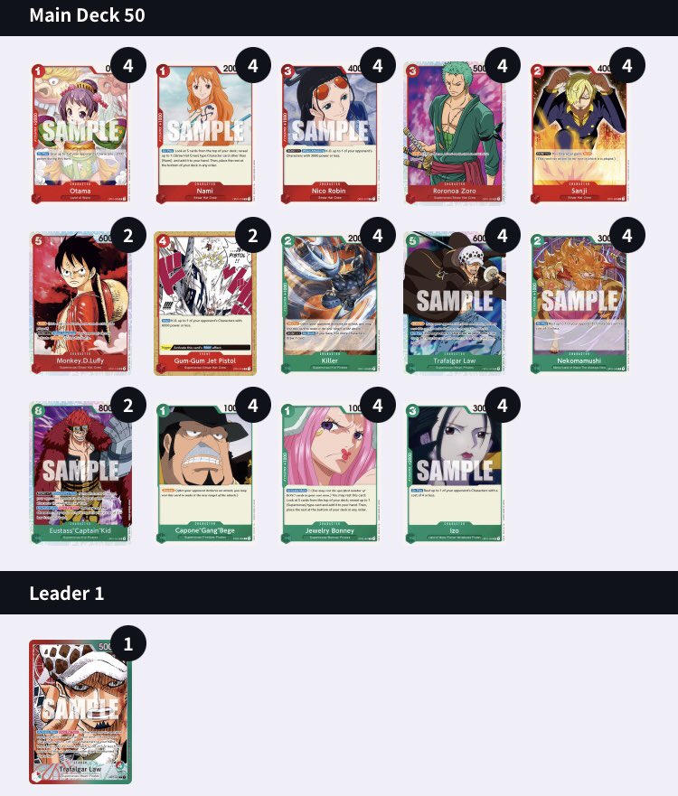 Vortex1756's tweet image. Law Deck List opcg