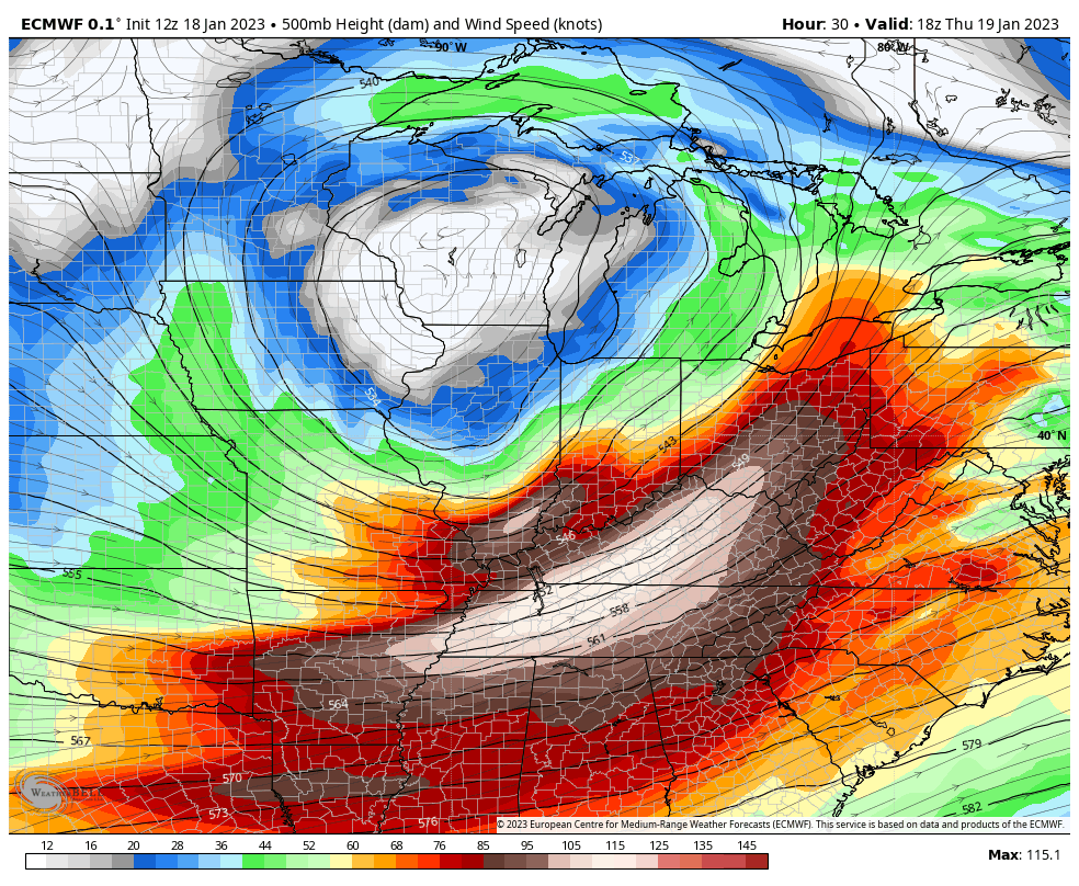 VBryan_wx's tweet photo. Interesting little setup here for E OH / W IN tomorrow 

Trough going -ve tilt that's sitting in left exit of 250 &amp; 500 mb jets

Not a bad sounding at all by mid-Jan standards with instability to work with and some rather steep lapse rates

#INwx  #OHwx https://t.co/xoQ8Lx0I4n