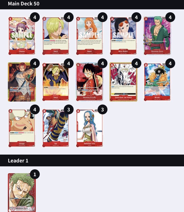 Vortex1756's tweet image. Zoro Rush Deck List opcg