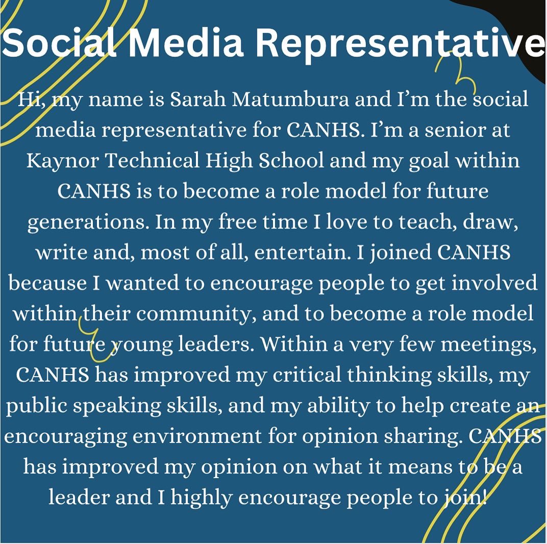 Welcome the new CANHS social media representative, Sarah Matumbura