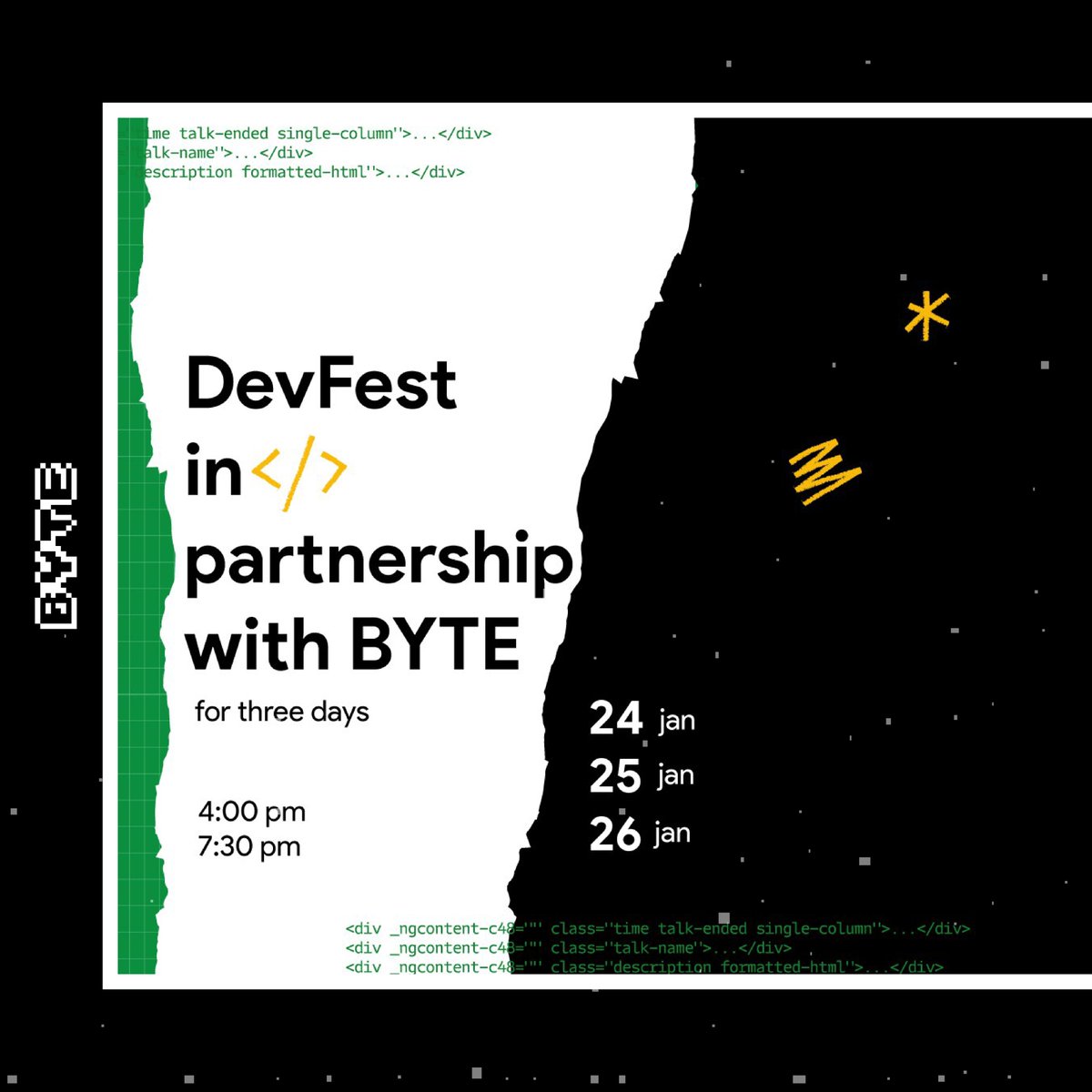 BYTE_NGO's tweet photo. #DevFest is a local tech conference hosted by Google Developer Groups (GDG Benghazi) In cooperation with (BYTE Organization)

(ديڤ فسيت) هو مؤتمر تقني محلي تستضيفه (GDG) بالتعاون مع BYTE

#GDG #DevFest #Andriod #Web #DataAnalyist #Cloud #Flutter https://t.co/1sRLjID51S