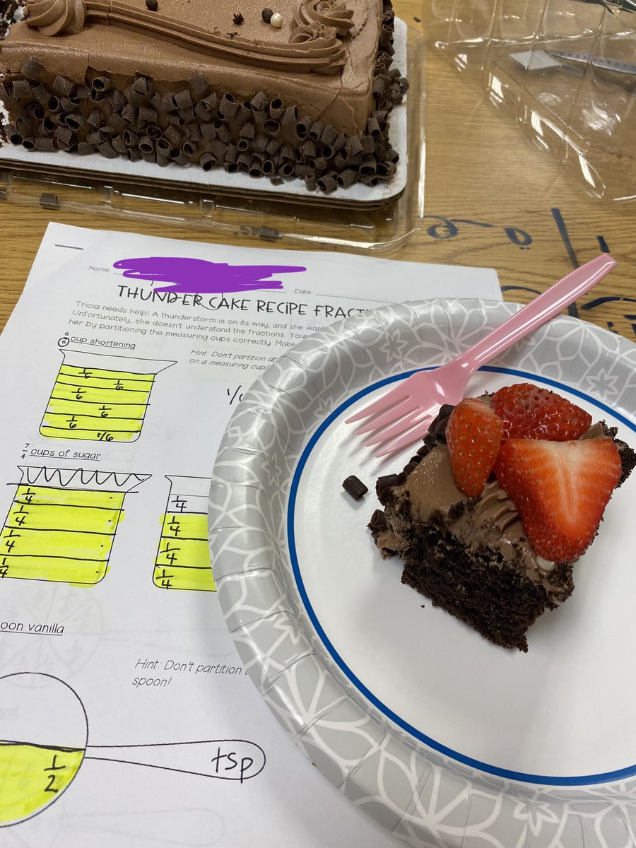 LearnwithMsLake's tweet image. Reading meets math with Thunder Cake Fractions! Ss dived into another @PatriciaPolacco book and modeled partitioning shapes into the fractions for the recipe 🎂 Of course, then they got to enjoy the cake! ❤️ #LearnLeadExcel @Kempcougars