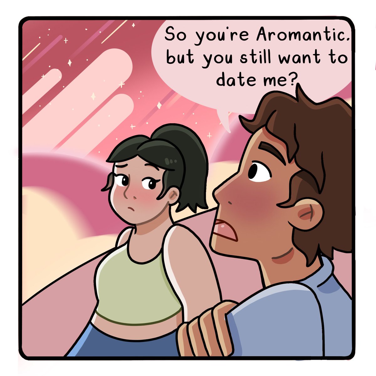 arosandaces's tweet photo. Dating While Aro 💚

Q: Do you have any advice for Dating while Aro? 🐸

This is for the Aros that want to date!

When I first made this comic I was worried that the Aro character was coming off too much as the educator and I wasn’t sure if that’s what I wanted to express. https://t.co/UcW2fXhMJs