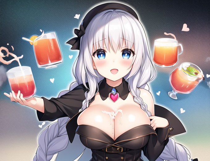 これはツクール用にAIくんのお絵かきしてもらうなら、背景と比べて浮かないようにイラストっぽい塗り方をお願いするのも練習したほうがいいよなぁ…とプロンプトを色々試してる最中で描いてくれた、ハートの代わりにオレンジジュースを浮かべる紲星あかり 