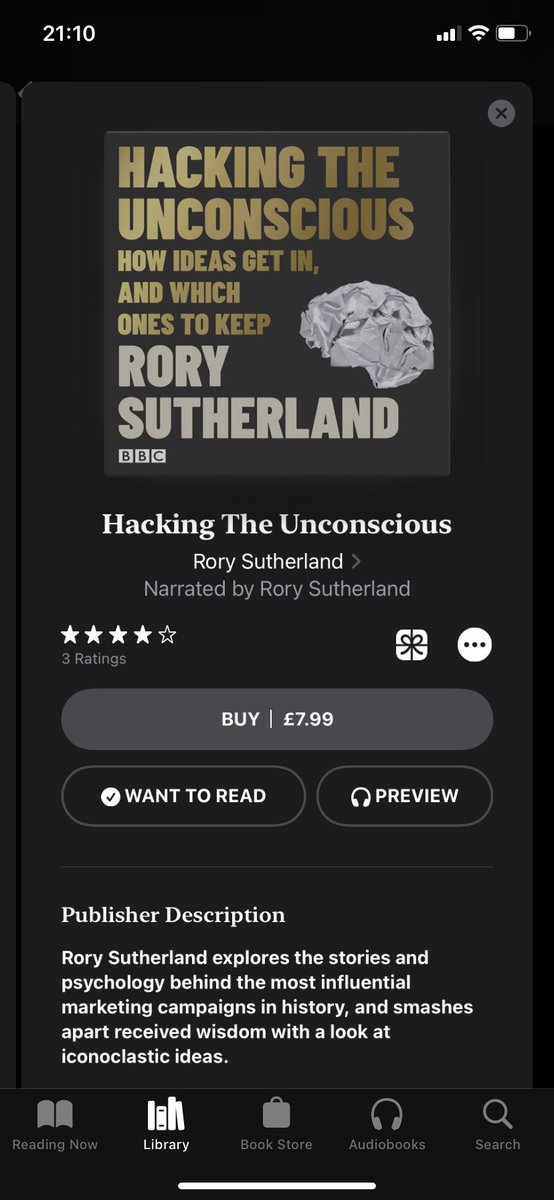 GabeJamesGreen's tweet photo. @rorysutherland can you confirm whether you narrate this version or not? I want to listen to it but the preview is a ‘randomer’ narrating it, and I’d rather it be like Alchemy! Cheers https://t.co/UdHU5lYrLL