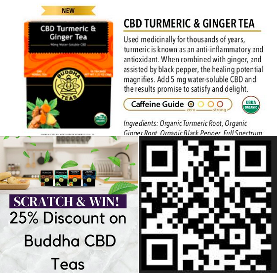 botanicals2021's tweet photo. Sipping my #organic #fullspectrum Buddha 
Turmeric Ginger #CBDTea 
Scan QR to play for 25% discount 
#certifiedcbdconsultant #mastercertified #wellnesscoach #wellness360
#author
#cbduniversity #buddhatea #turmeric #antiinflammatory #Founder 
Buy at: https://t.co/yH5BmSlhji https://t.co/Qi1fJNemwv