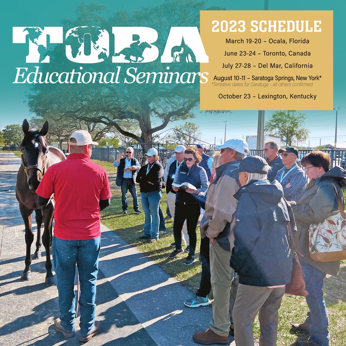 TOBA announced today the schedule for 2023 educational seminars. Read the full press release here: bit.ly/3ZMeVkr
#ThoroughbredRacing #HorseRacing #Thoroughbreds #EducationalSeminar  #NewRacehorseOwners #OwnershipSeminar #ThoroughbredOwners #ThoroughbredBreeders #Racing
