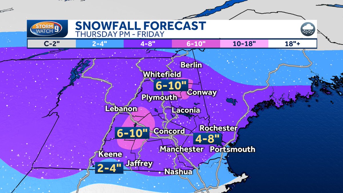 WMUR News 9 Weather on Twitter: "Updated snowfall map for Thursday ...