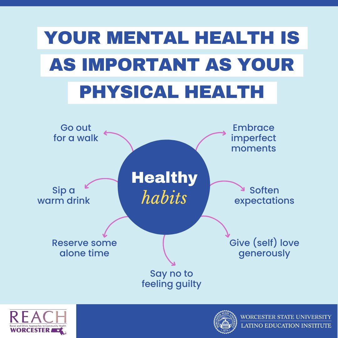 Your mental health plays a huge role in your general well-being. Being in a good mental state can keep you healthy and help prevent serious health conditions! Take in consideration these tips to start feeling better! 😊🙌 #HealthAmbassadors #MentalHealth #LatinoEducation