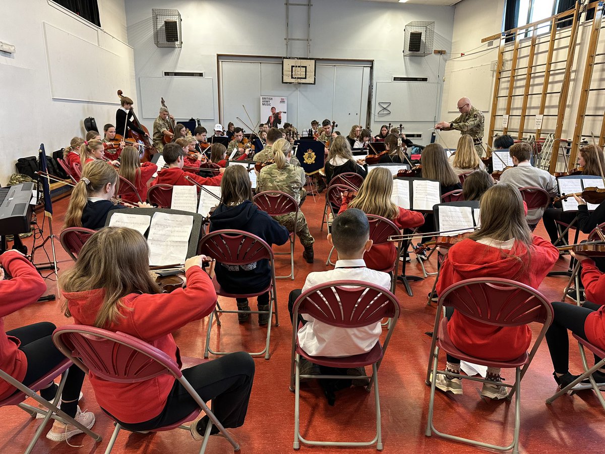 Our string ensemble spent the afternoon rehearsing in a workshop with the Countess of Wessex String Orchestra and pupils from <a href="/lawps/">Law Primary School</a>. What a privilege! Thanks to <a href="/Corpsarmymusic/">British Army Music</a> and @JGawn for organising. Concert tomorrow evening at <a href="/TheBrunton/">The Brunton</a>