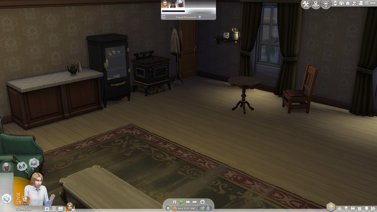 birdytheartist's tweet photo. I finally made Stuart's shop (and upstairs apartment) in the sims! Refrigerators weren't invented until 1913 but if I wanted my boy to live here I needed a fridge #clockworkwebtoon https://t.co/IyzuNTa0Fc