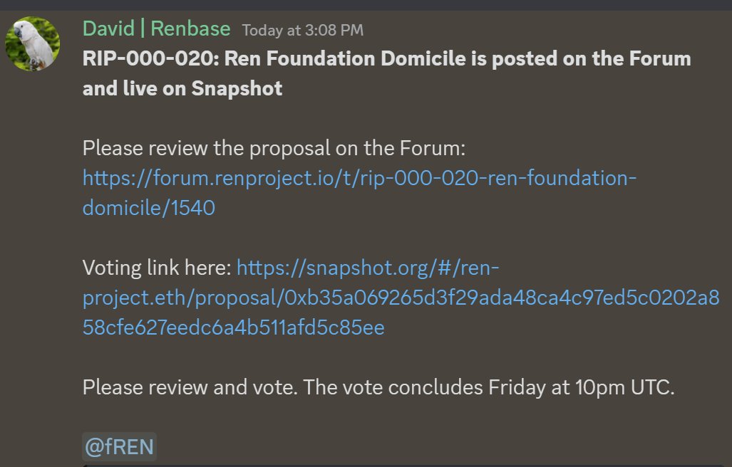 A fast tracked vote has been launched to fund the launch of a legal entity for the #RENdao foundation. Links below 🧵 $ren #renvm #dao #DAOVERSE #DAOs #DAOLabs #DAOLabs