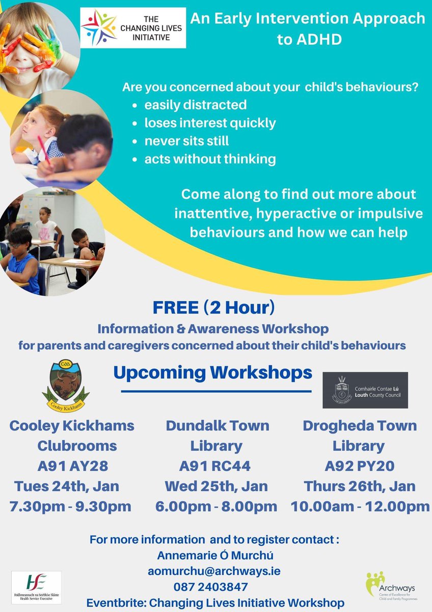 Archways (@archways18) on Twitter photo Our colleagues in the Changing Lives Initiative are up and running. Please see details on their upcoming Free ADHD Information and Awareness Workshops. Available for Parents and Guardians to attend. See contact details on flyer. <a href="/CypscLouth/">Louth CYPSC</a> <a href="/LouthLibraries/">Louth Co. Libraries</a> Our colleagues in the Changing Lives Initiative are up and running. Please see details on their upcoming Free ADHD Information and Awareness Workshops. Available for Parents and Guardians to attend. See contact details on flyer. <a href="/CypscLouth/">Louth CYPSC</a> <a href="/LouthLibraries/">Louth Co. Libraries</a>