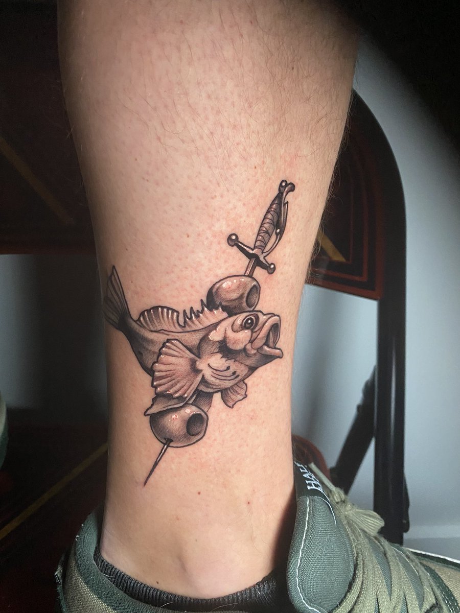 Rocktini fish from my flash #tattoo #tattoos #blackandgreytattoo #fish #drink