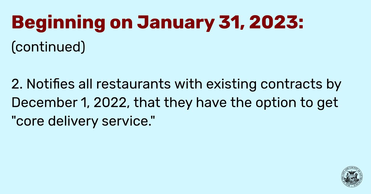 ATTN: Food-based businesses! The rules for delivery providers like @UberEats @Grubhub and @DoorDash are changing. Review and update your contracts by January 30, otherwise the fees may go up.