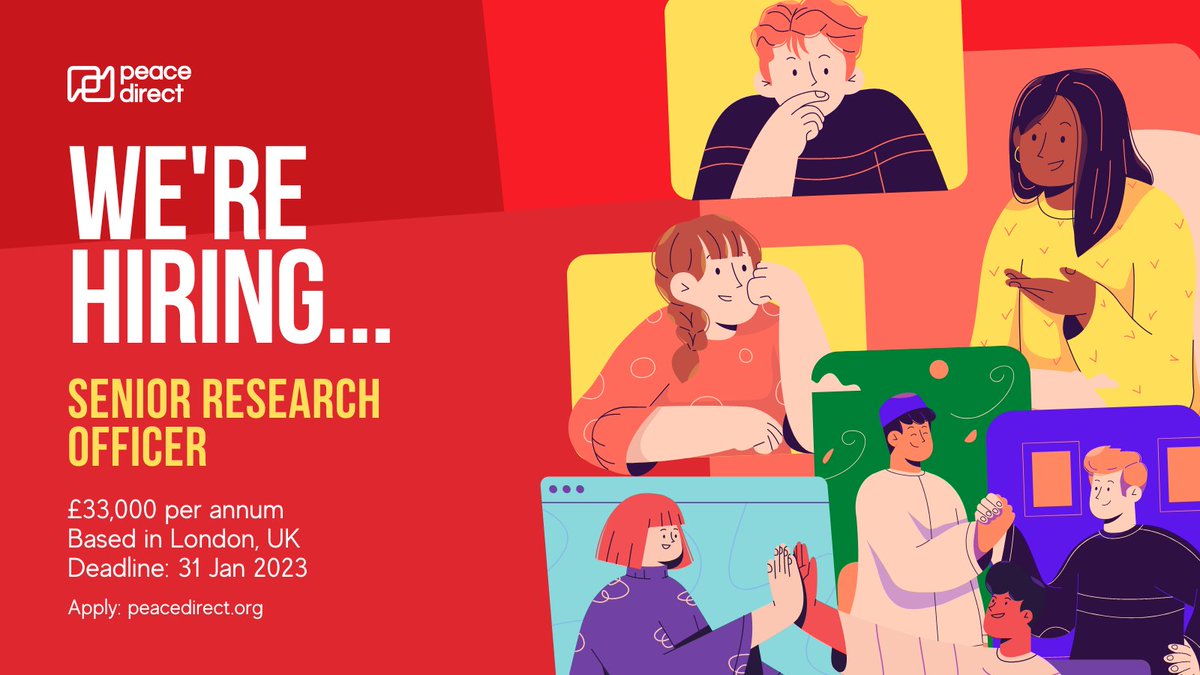 peacedirect's tweet image. 📣 We're still hiring for a new Senior Research Officer!

This role involves managing research projects, undertaking direct research, co-ordinating and supporting research across teams and partners.

Get your application in by 23:59 GMT on 31 January! 
charityjob.co.uk/jobs/peace-dir…