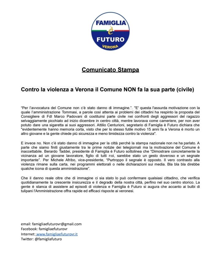 FamigliaFuturo's tweet image. Contro la violenza a Verona il Comune NON fa la sua parte (civile)
“Per l’avvocatura del Comune non c’è stato danno di immagine.”
Famiglia è Futuro si augura che accanto ai bulbi di tulipani l'Amministrazione offra rapide ed efficaci riposte ai veronesi.
#FamigliaèFuturo
#Verona
