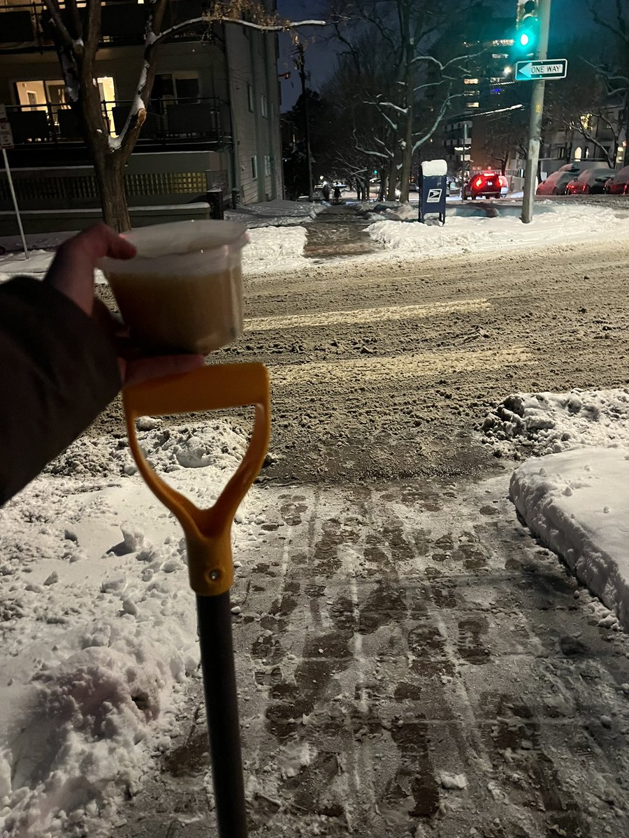 I went out to clear curb cuts this afternoon (and managed to get 16!!) but while I was finishing up my last one outside of Fontana Sushi on 6th, a kind employee came out to say thank you and gift me with miso soup! Lesson learned: shovel = get free food…right? #beagoodneighbor
