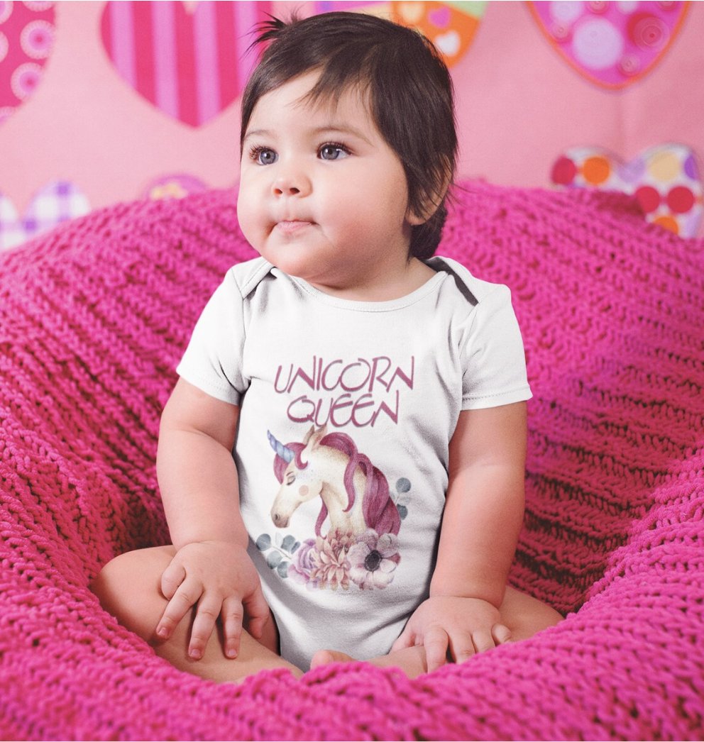 Unicorn Queen Fine Jersey Bodysuit, Choice of Sizes and Colors, Durable Print 100% Cotton One Piece, 3 Leg Snap Closures #JnJGiftsnCrafts #giftsforalloccasions #unicornqueenfinejerseybodysuit #durableprint #cottononepiece  bit.ly/3QTAY4S
