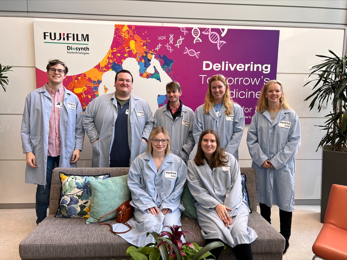 BakerLabMS's tweet photo. A huge thank you to FUJIFILM Diosynth Biotechnologies and our amazing hosts Hunter Walker and Caleb Bagley 🫶 for showing us around and letting us check out the processes and equipment they use for their medical advances💉. Such an amazing science field trip!! https://t.co/AX8VnGqxK3