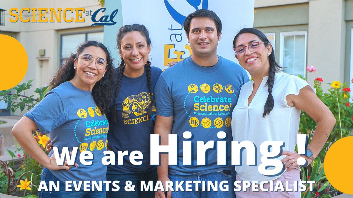 ScienceAtCal's tweet photo. 📣JOB OPPORTUNITY! 📣

Science at Cal is hiring an Events &amp; Marketing Specialist! Love people, science, and making science fun &amp; accessible for everyone? Then JOIN OUR TEAM and help spread the word!

https://t.co/o6Rlu9IjVa

#scicomm #scicommjobs #STEM @UCBerkeley https://t.co/4EwljiNrih