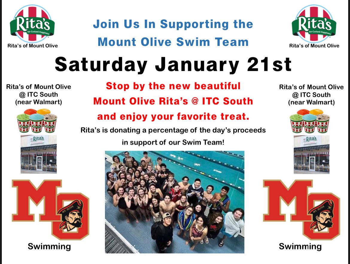 Mount Olive Swimming (@mtoliveswimming) on Twitter photo 📣 SPREAD THE WORD! 📣 Join us in supporting the Mount Olive High School Swim Team @ the Rita’s in the ITC South!! The store hours are from 12-9pm! All information is on the flyer! Thank you for showing your support! <a href="/MOHSMarauders/">Mount Olive Marauders Athletics</a> <a href="/MountOliveTSD/">Mount Olive Township School District</a> <a href="/PrincipalMOHS/">Mount Olive High School</a> <a href="/KevinRStansber1/">MarauderNation</a> 📣 SPREAD THE WORD! 📣 Join us in supporting the Mount Olive High School Swim Team @ the Rita’s in the ITC South!! The store hours are from 12-9pm! All information is on the flyer! Thank you for showing your support! <a href="/MOHSMarauders/">Mount Olive Marauders Athletics</a> <a href="/MountOliveTSD/">Mount Olive Township School District</a> <a href="/PrincipalMOHS/">Mount Olive High School</a> <a href="/KevinRStansber1/">MarauderNation</a>