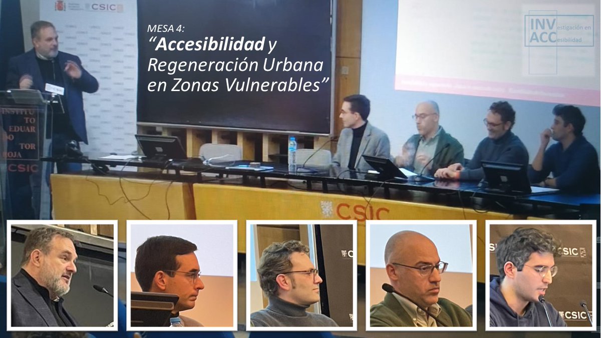 Grupo_INV_ACC's tweet photo. La mesa 4 ha estado moderada por Delfín Jiménez, abordando la temática de investigación sobre ACCESIBILIDAD Y REGENERACIÓN URBANA EN ZONAS VULNERABLES https://t.co/T3TqpWkxtn