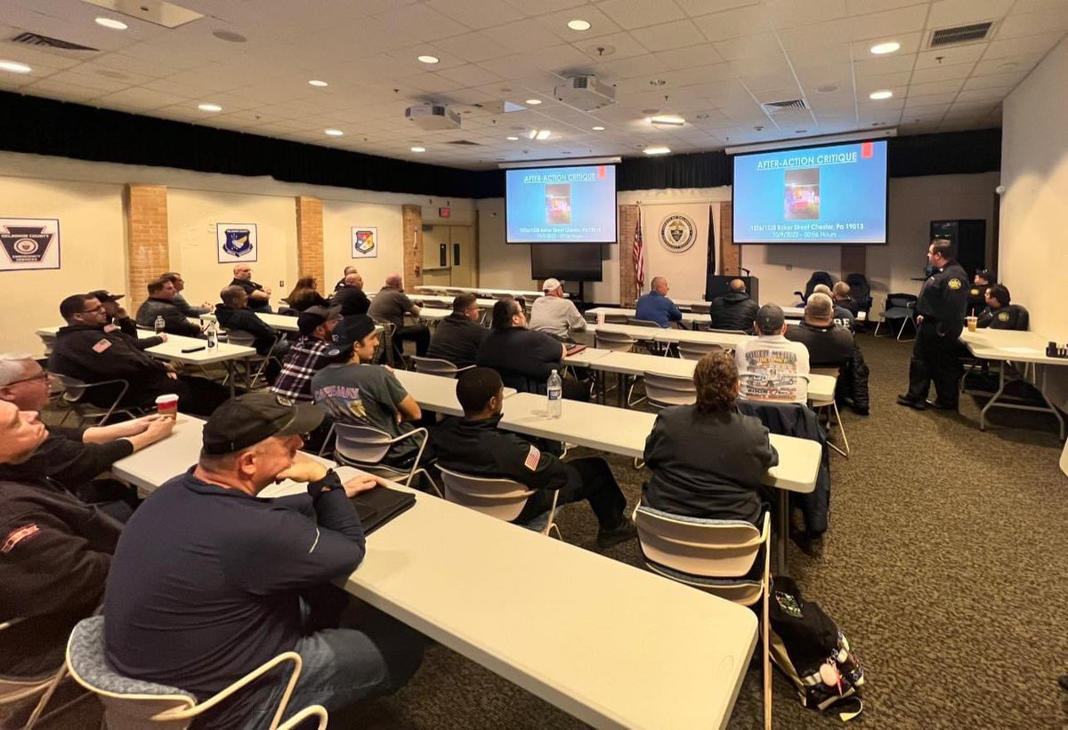 ChesterCityFire's tweet photo. 1). Last evening, members of the Chester Bureau of Fire had the opportunity to share an after-action review of a building fire in Chester that ultimately resulted in a firefighter MAYDAY. Following the incident, an educational presentation was developed to  increase the.. https://t.co/8Vtfg0dZDy