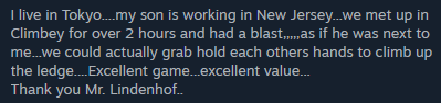 This is the most wholesome review I have seen on Steam in a while