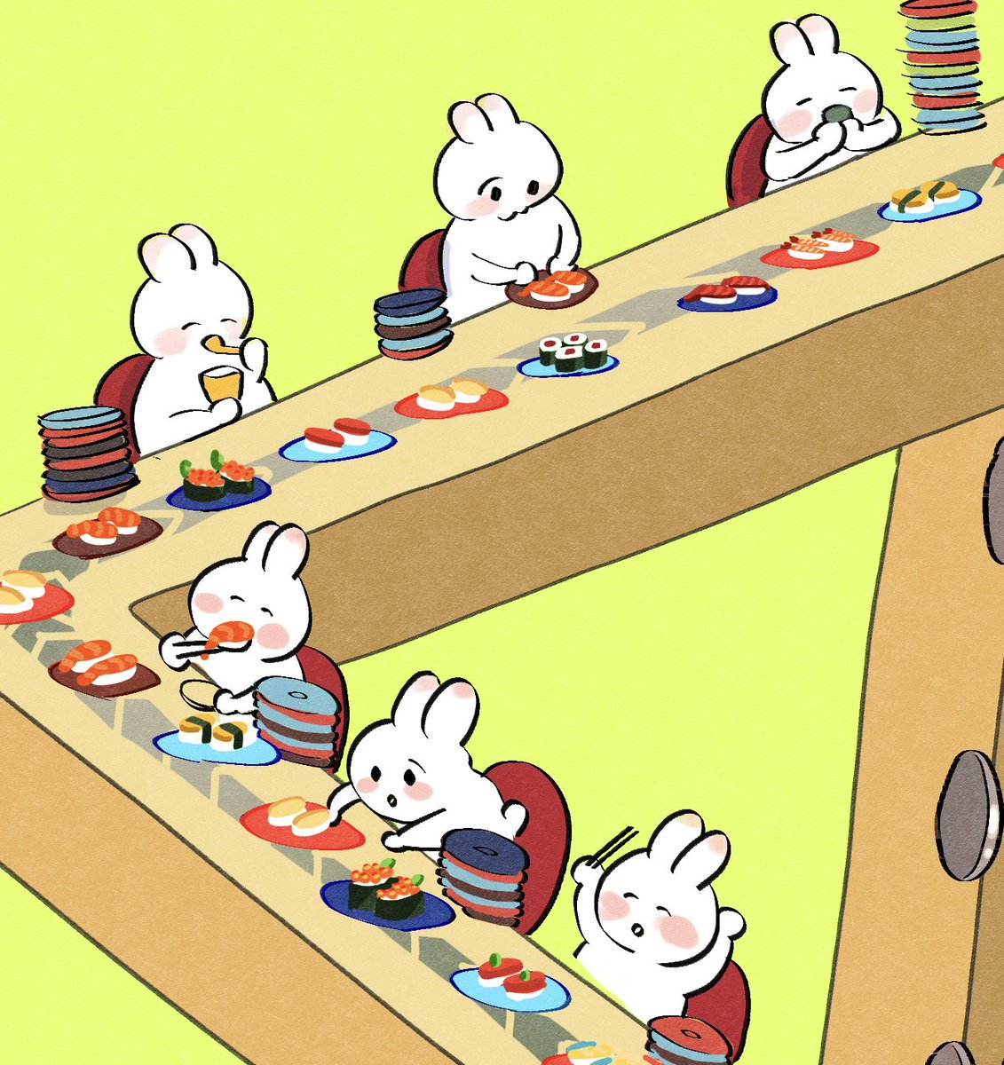 food sushi plate rabbit holding eating table  illustration images