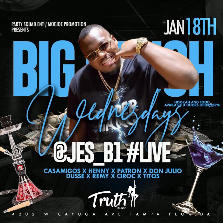 TruthLounge813's tweet photo. BIG CRUSH WEDNESDAYS
@pappadonnbih @jes_b1 #LIVE
$100 Bottles of Hennessy 🥃 $10 Top Shelf Liquor Casamigos, Hennessy, Patron, Dusse, Remy, Tito’s…
Powered by @party_squad_ent @moejoepromotion #DemBosses
#truthlounge #truthallweek #Tampa #stripclub #WeLit🔥 #BigCrushWednesdays https://t.co/W6yGwcXeNr