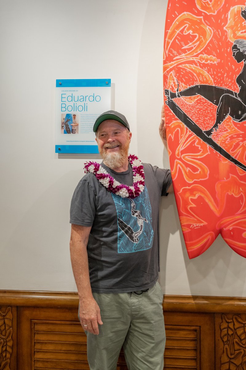 Stop by to admire the ‘Golden Dreams’ surf art installation by world-renowned artist Eduardo Bolioli, located in our lobby. The exhibit honors Duke Kahanamoku as the initiator of the Olympic surfing dream, alongside the four 2021 USA Surf Team members.