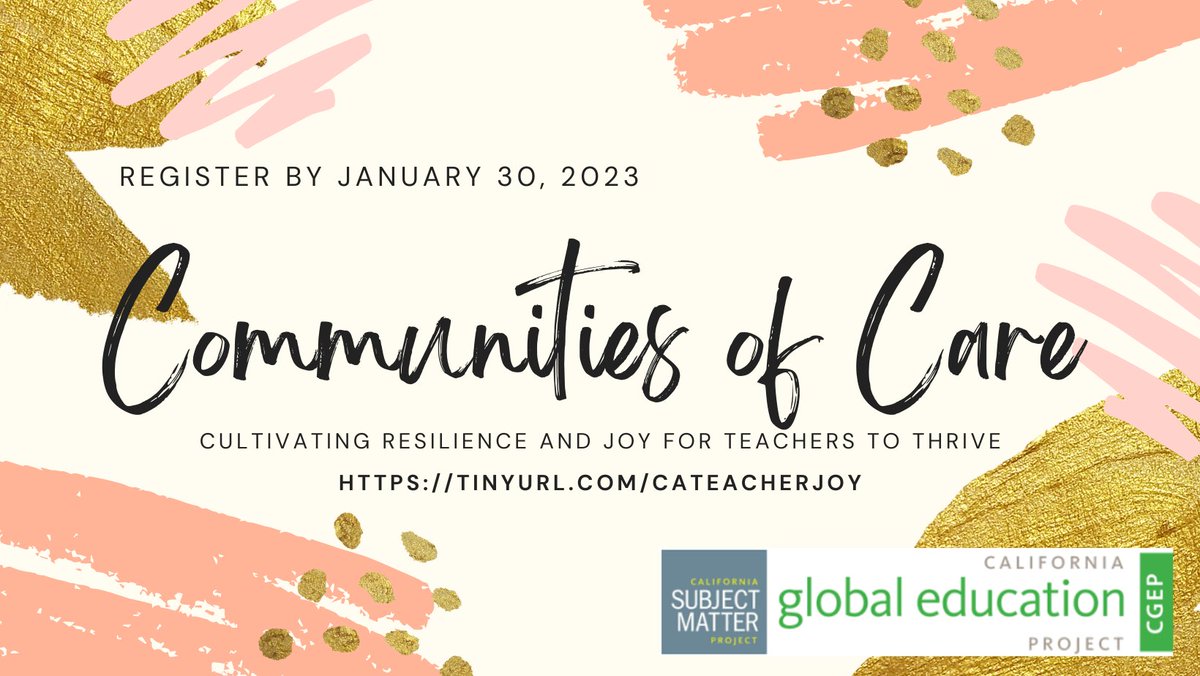 #California Ts: As you return from Winter Break are you looking for ways to keep your energy &amp; creativity up? your #JOY?

Consider joining CGEP's Communities of Care. A community of CA teachers. Space for reflection, grounding, and growth. tinyurl.com/CAteacherjoy
#Selfcare #SEL