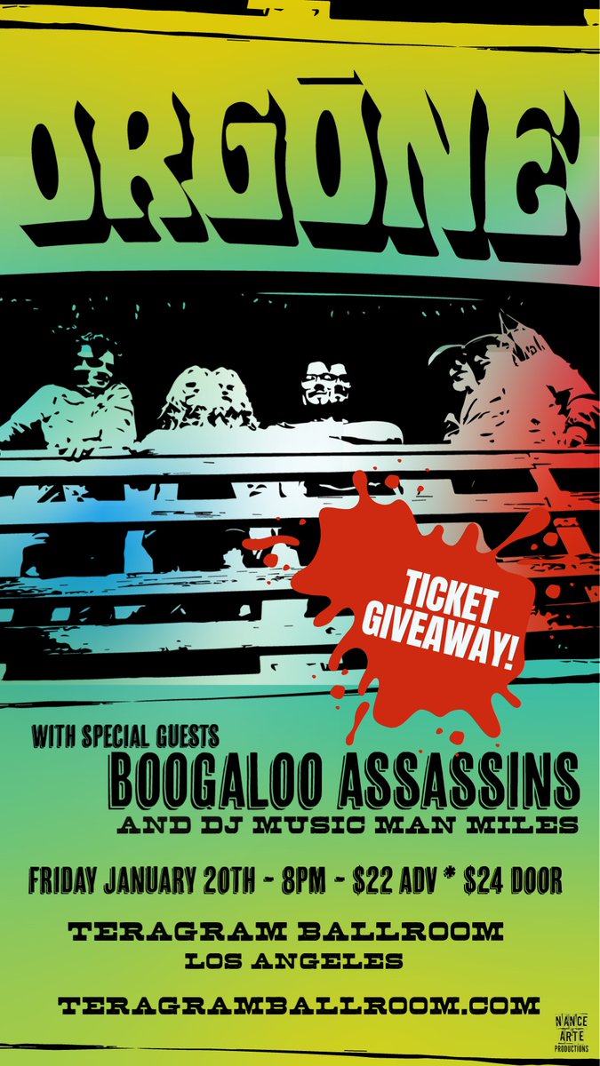 Want to see <a href="/orgonemusic/">Orgone</a> perform in Los Angeles with <a href="/latinboogaloo/">Boogaloo Assassins</a> and DJ Music Man Miles this Friday, January 20th at the <a href="/TeragramLA/">Teragram Ballroom</a>?

RT and follow us to win a pair of tickets. Winner announced at 6pm.